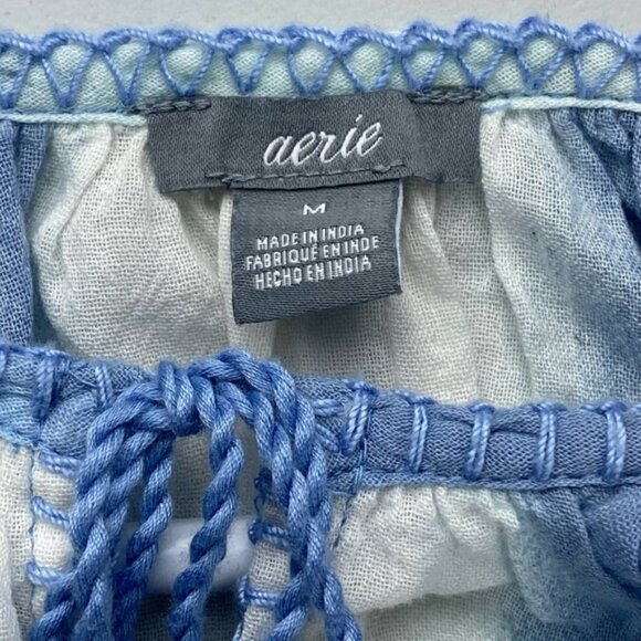 AERIE Tassel Tie Neck 3/4 Sleeve Blouse Sz Medium - Picture 3 of 5